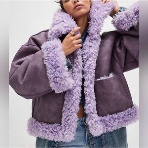 Free People Purple Kiki Sherpa Jacket. Fun, bold design.